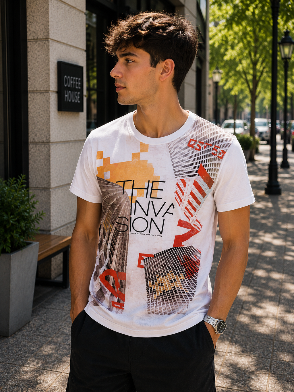 GAS Ανδρικό Graphic T-Shirt Λευκό – The Invasion-L