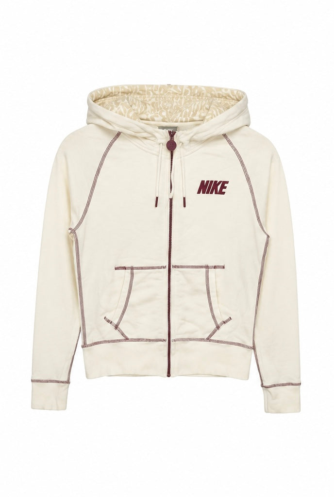 Nike Γυναικεία Ζακέτα Hoodie – Εκρού / Μπορντό – S
