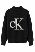 Calvin Klein Jeans Γυναικείο Πλεκτό Πουλόβερ CK Logo Μαύρο-XL