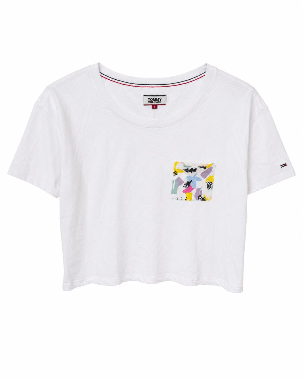 Tommy Jeans Γυναικείο Crop T-Shirt Λευκό με Τσέπη-S