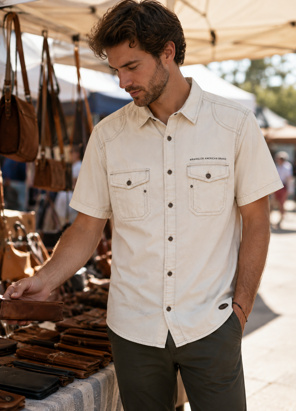 Wrangler Ανδρικό Κοντομάνικο Πουκάμισο – Εκρού – M