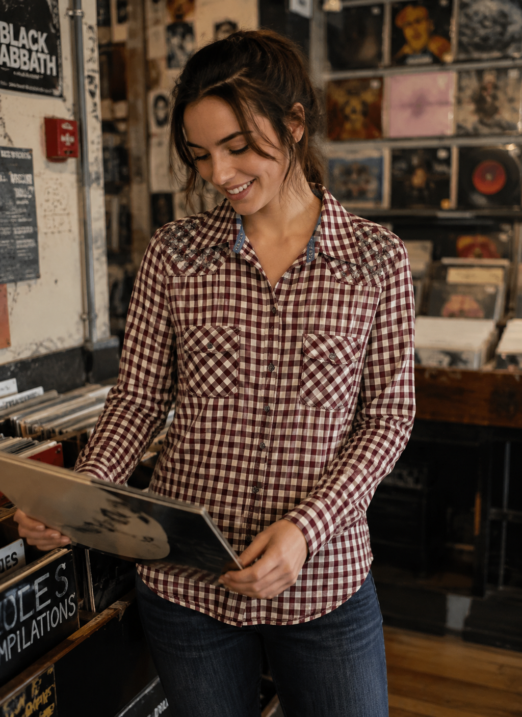 Tommy Hilfiger Denim Γυναικείο Καρό Πουκάμισο – Μπορντό/Λευκό – S