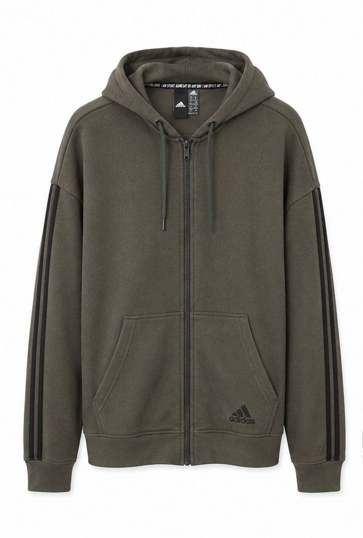 Adidas Essentials 3-Stripes Full Zip Hoodie – Χακί-S