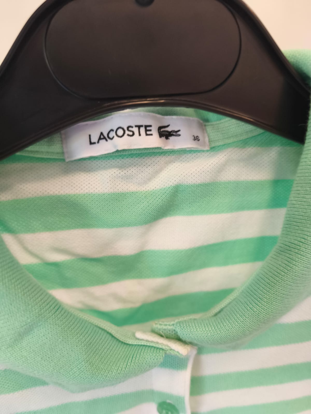 Lacoste Sleeveless Polo – Mint Green & White Striped-36EU