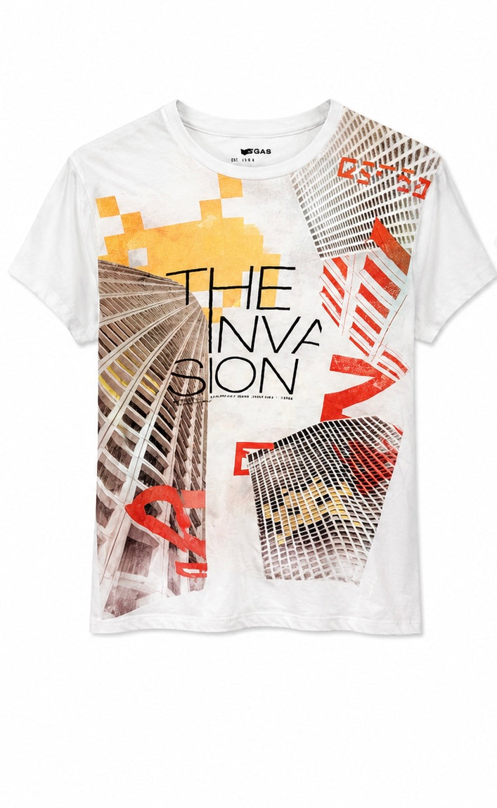 GAS Ανδρικό Graphic T-Shirt Λευκό – The Invasion-L