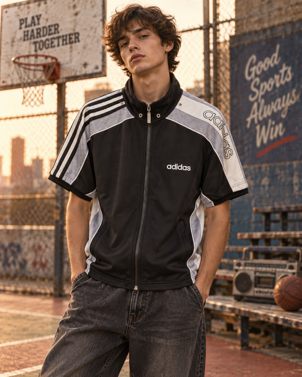 Adidas Ανδρική Κοντομάνικη Ζακέτα Μαύρη – XL