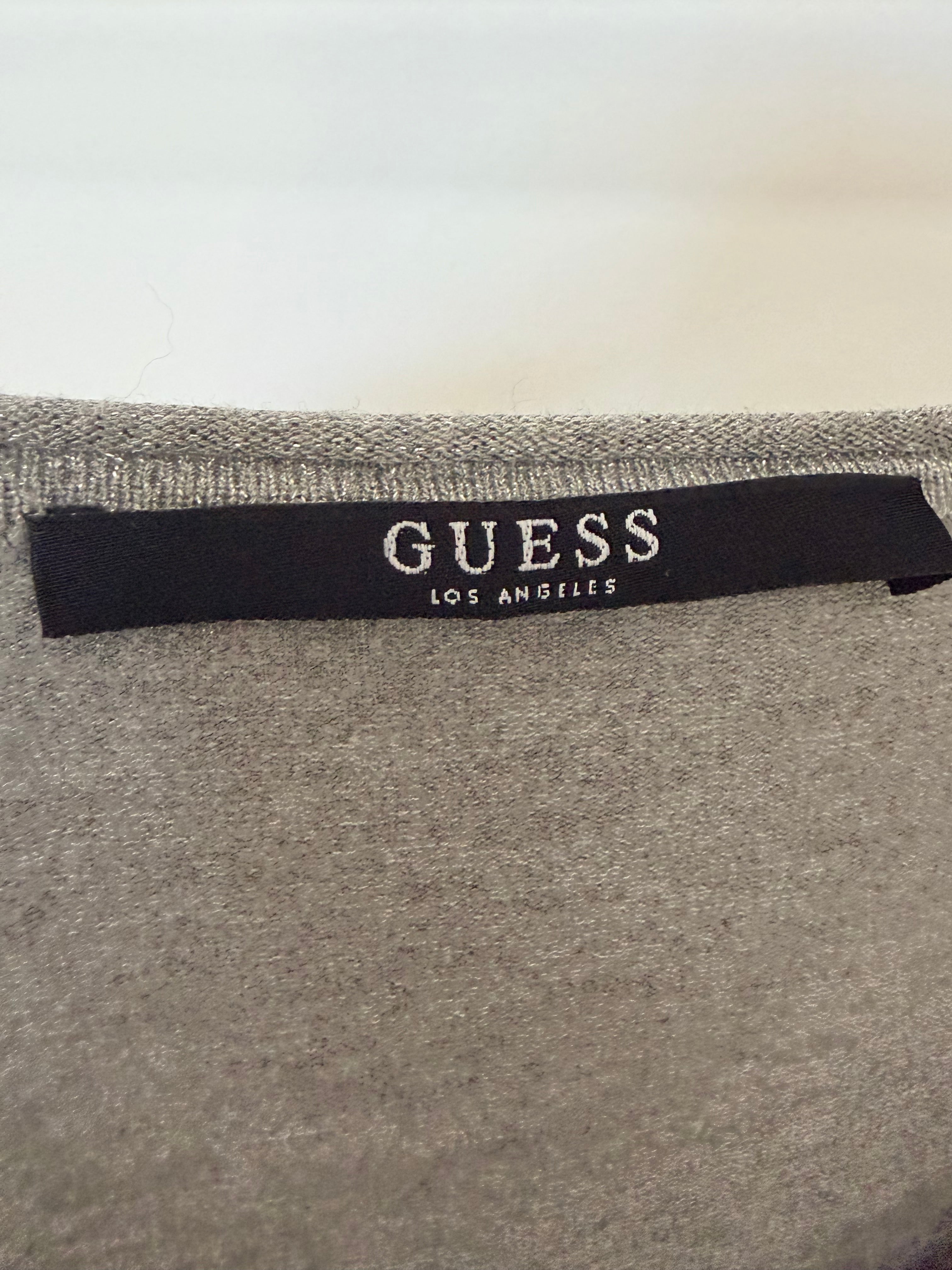 Guess Γυναικεία Πλεκτή Μπλούζα με Logo & Παγιέτες – Γκρι-L