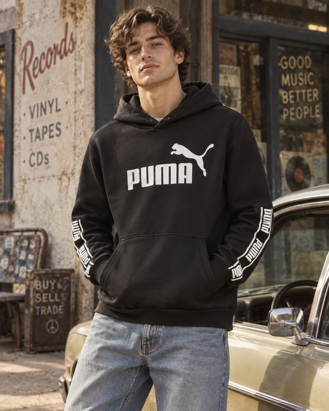 Puma Ανδρικό Φούτερ με Κουκούλα Μαύρο – L