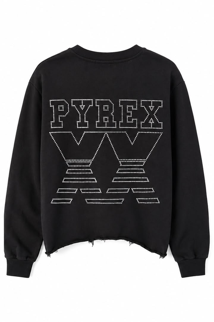 Pyrex Γυναικείο Crop Φούτερ Μαύρο με Strass Logo – S