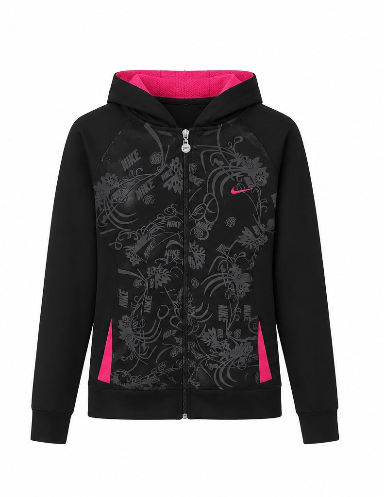 Nike Γυναικεία Ζακέτα Φούτερ με Κουκούλα – Μαύρο/Φούξια – XXXL
