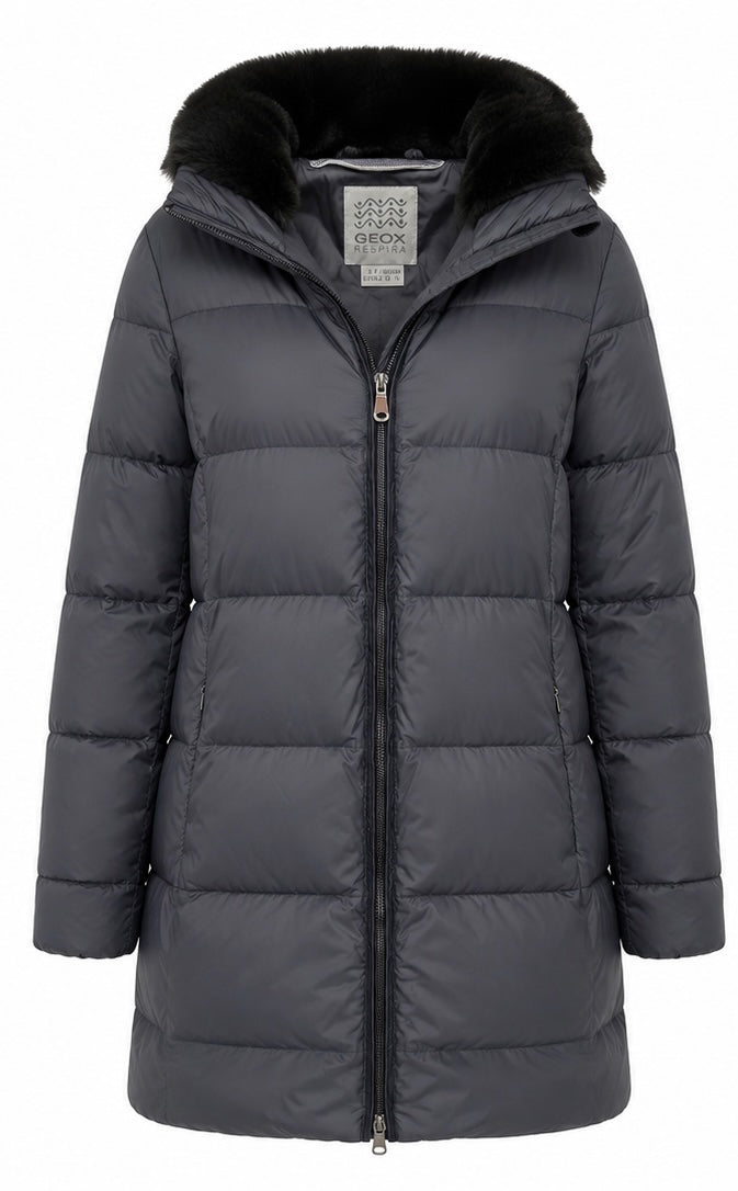 Geox Respira Women’s Long Puffer Jacket – Grey-L