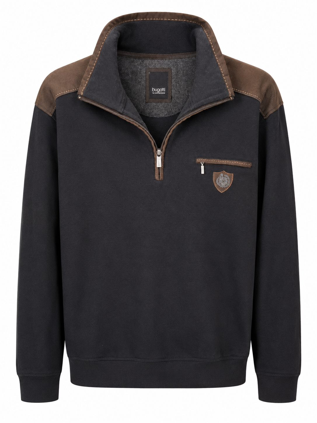Bugatti Half-Zip Sweatshirt Μαύρο / Καφέ-XL