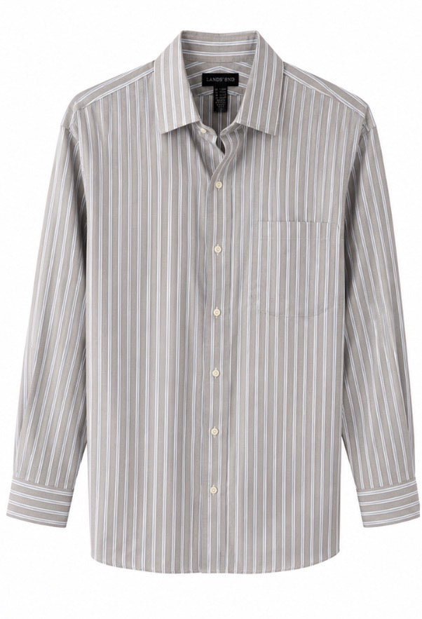 Lands’ End Ανδρικό Πουκάμισο Ριγέ Tailored Fit – Μπεζ/Λευκό-17x34US