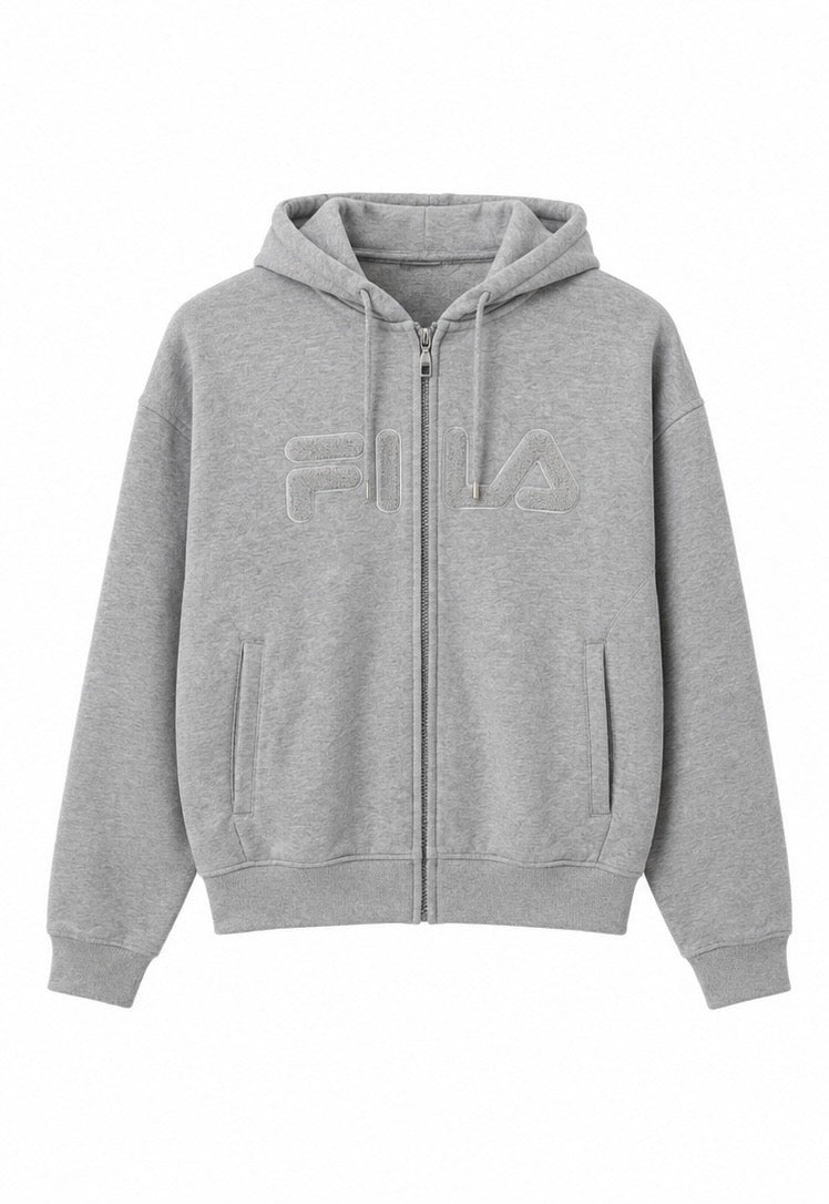 FILA Embroidered Logo Full-Zip Hoodie – Grey-S/M