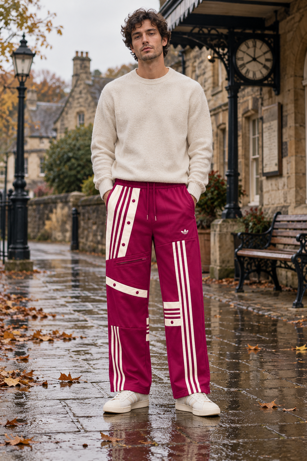 Adidas Originals Ανδρικό Παντελόνι Φόρμας – Μπορντό Λευκό - L