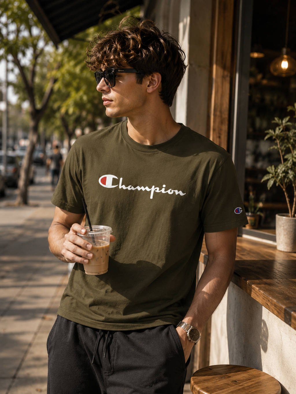 Champion Ανδρικό T-Shirt Μπλουζάκι – Χακί – S