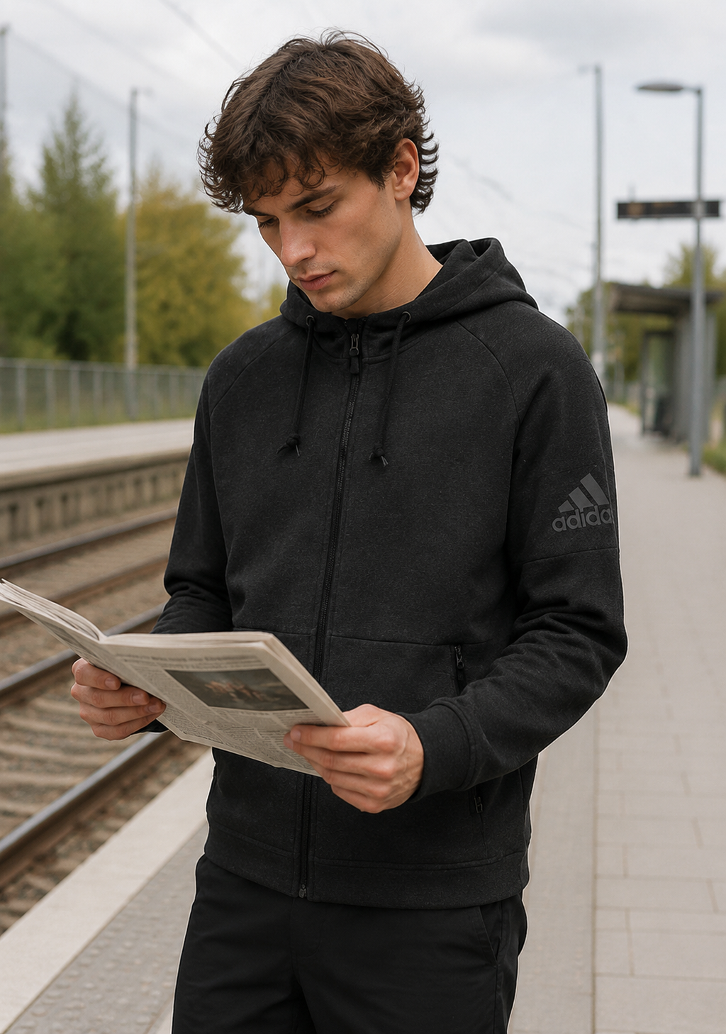 Adidas Ανδρική Ζακέτα με Κουκούλα – Μαύρη – S