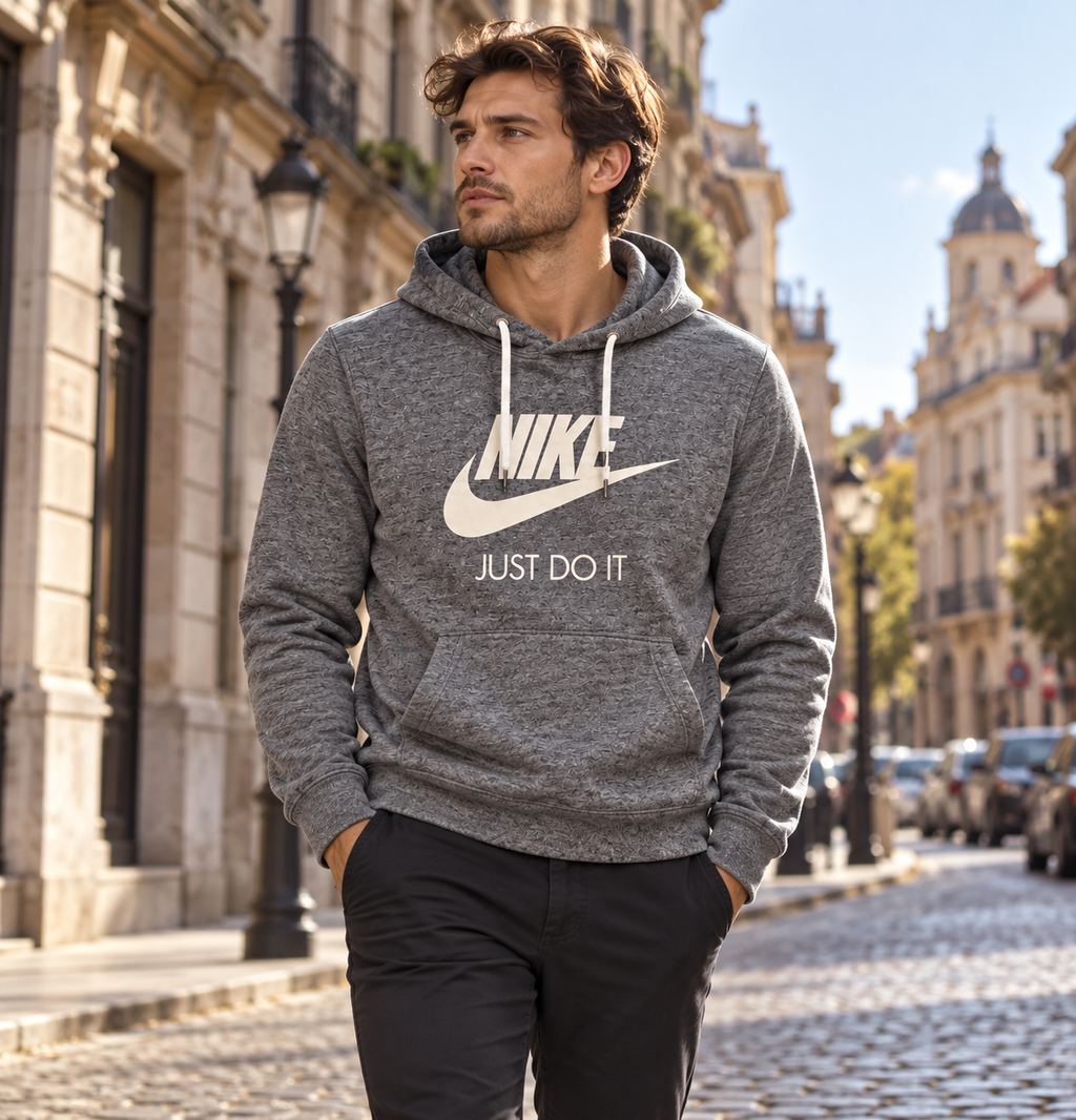 Nike Ανδρικό Φούτερ Γκρι Μελανζέ με Κουκούλα - M
