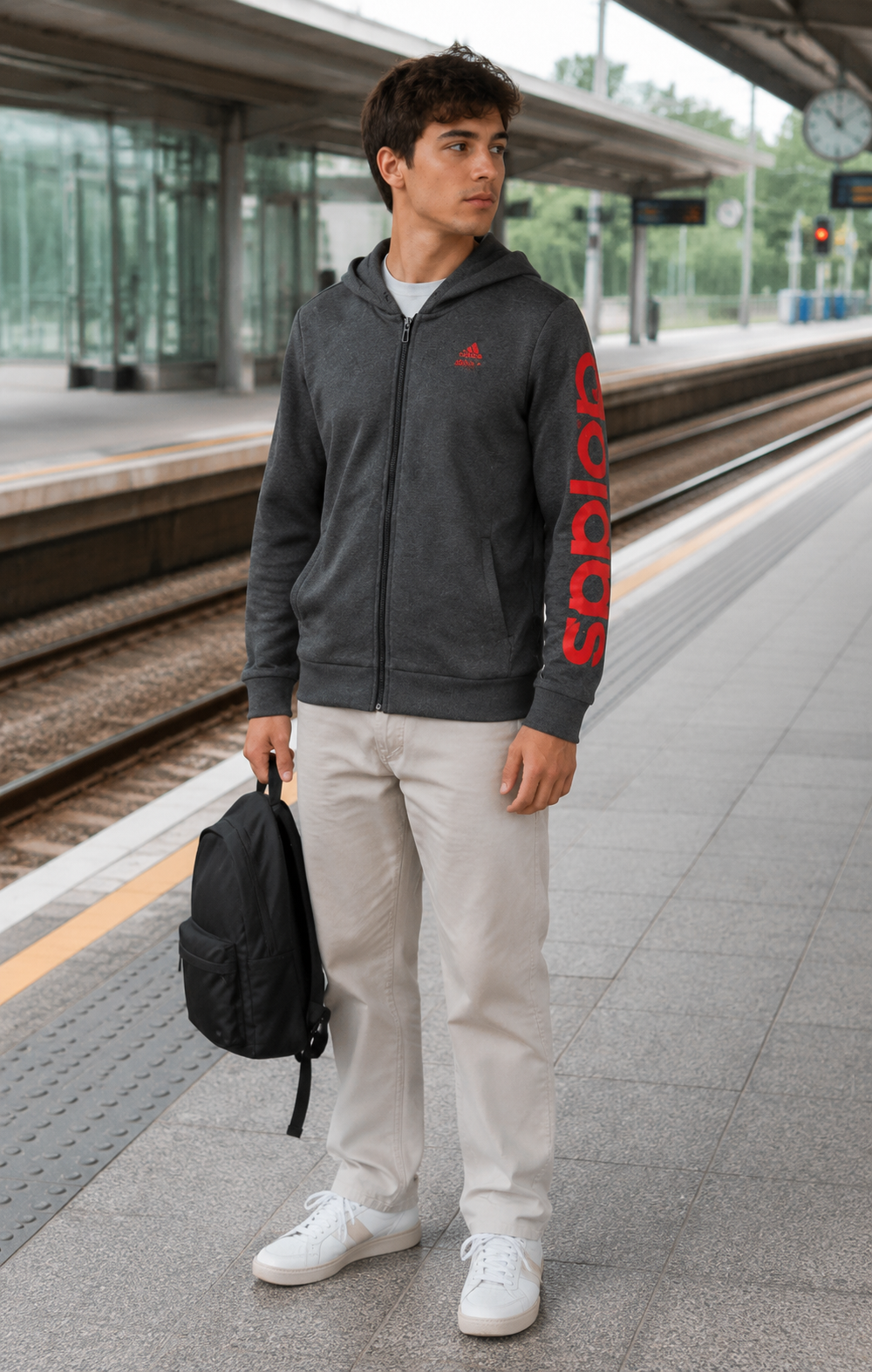 Adidas Essentials Γυναικεία Ζακέτα με Κουκούλα – Σκούρο Γκρι / Ροζ – S