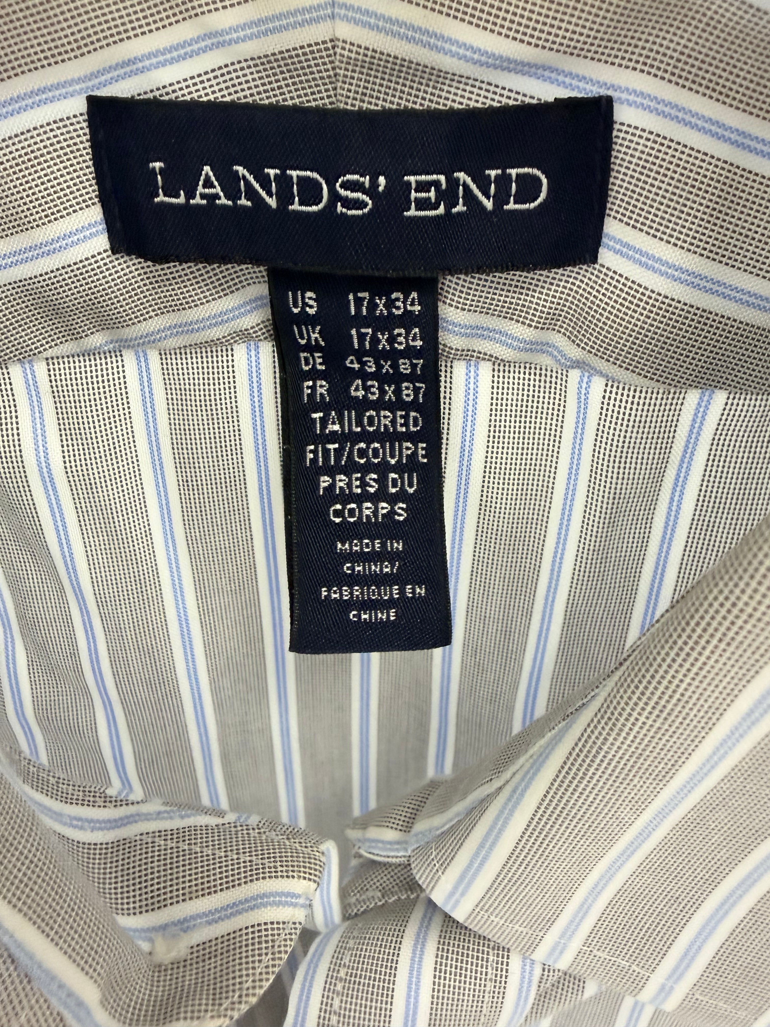 Lands’ End Ανδρικό Πουκάμισο Ριγέ Tailored Fit – Μπεζ/Λευκό-17x34US