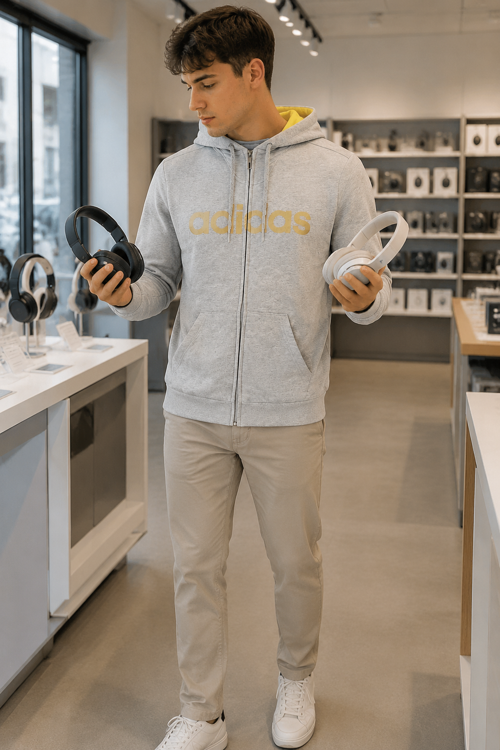 Adidas Ανδρική Ζακέτα Φούτερ με Κουκούλα – Γκρι / Κίτρινο – L