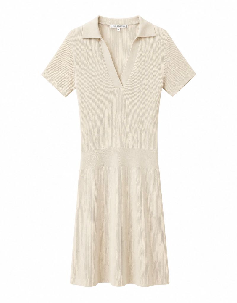 Tommy Hilfiger Ribbed Knit Dress – Cream-XS