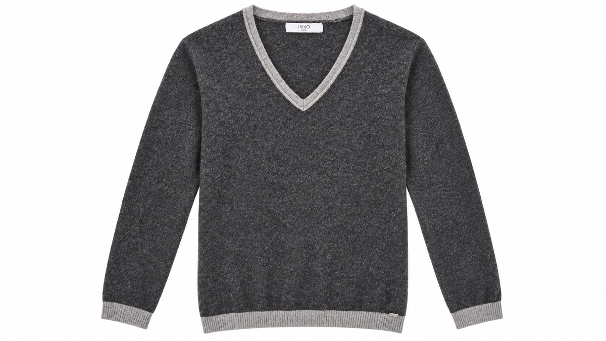 Liu Jo Uomo Ανδρική Πλεκτή Μπλούζα V-Neck – Ανθρακί Γκρι – M