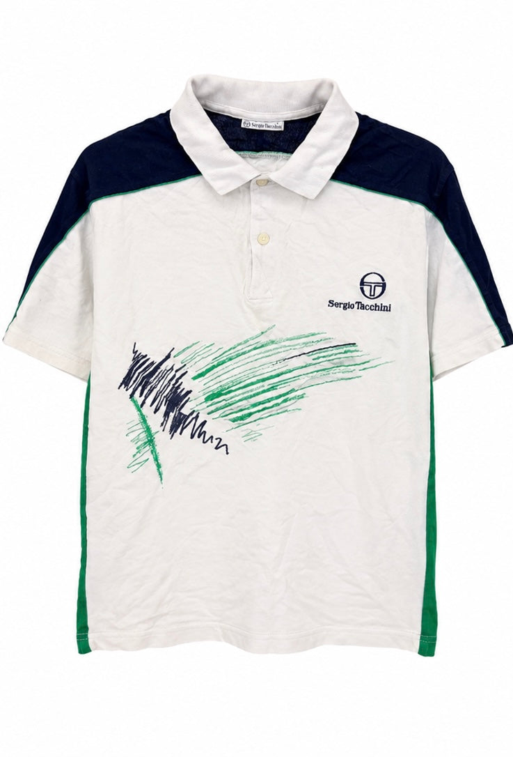 Sergio Tacchini Vintage Graphic Polo Λευκό / Navy / Πράσινο-M