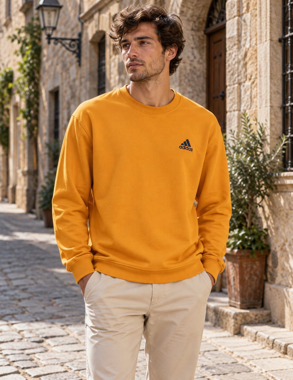 Adidas Ανδρικό Φούτερ Μουσταρδί - L