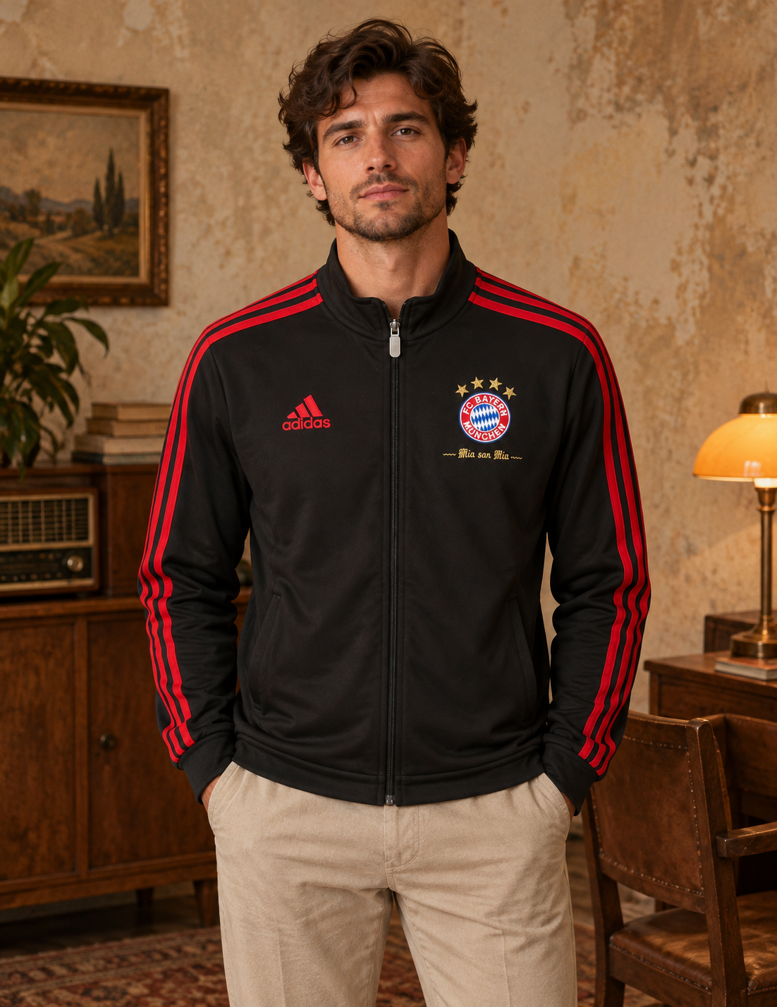 Adidas Bayern Munich Ανδρική Ζακέτα Μαύρη - XL