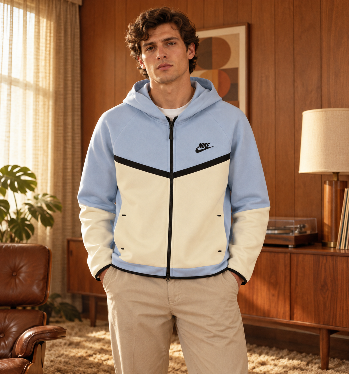 Nike Ανδρική Ζακέτα Γαλάζια με Εκρού - M