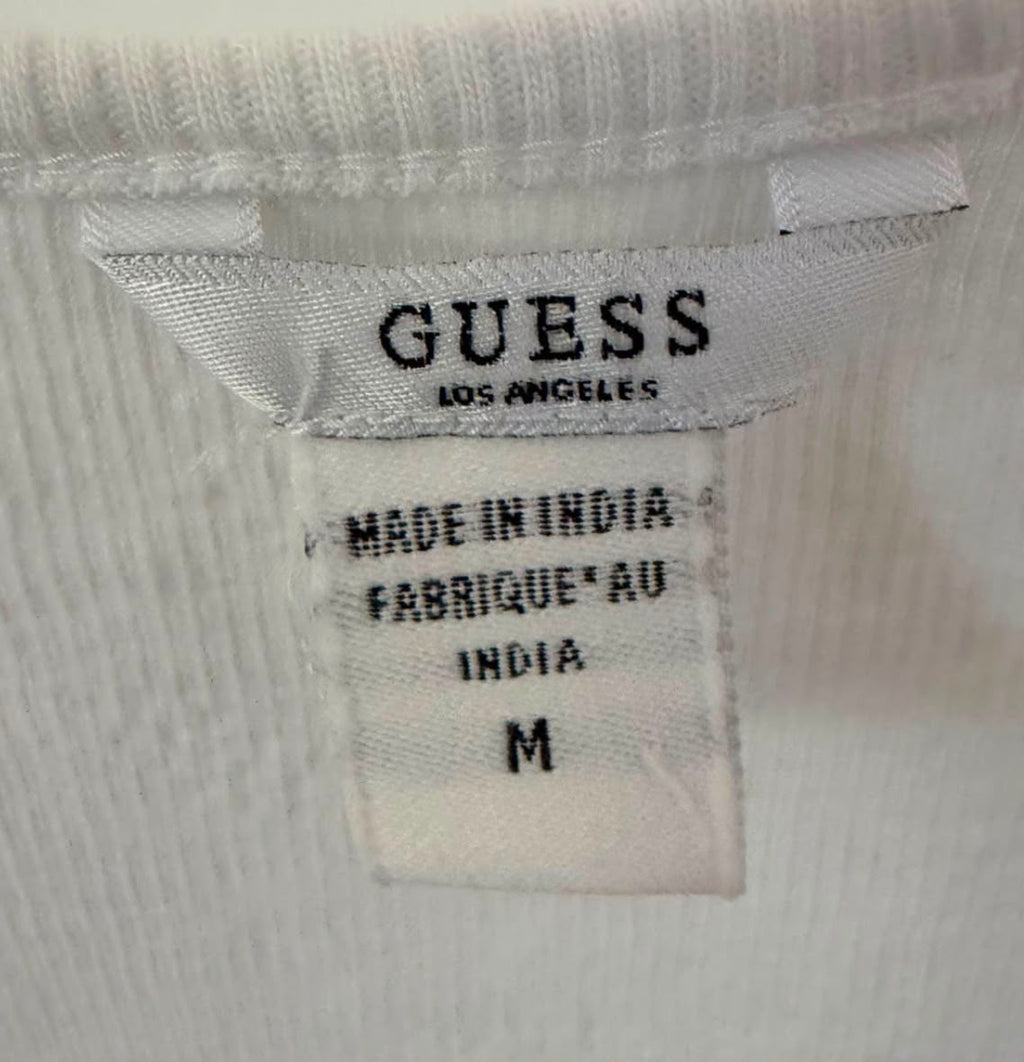GUESS Ανδρικό Rib Αμάνικο Λευκό με Logo – M