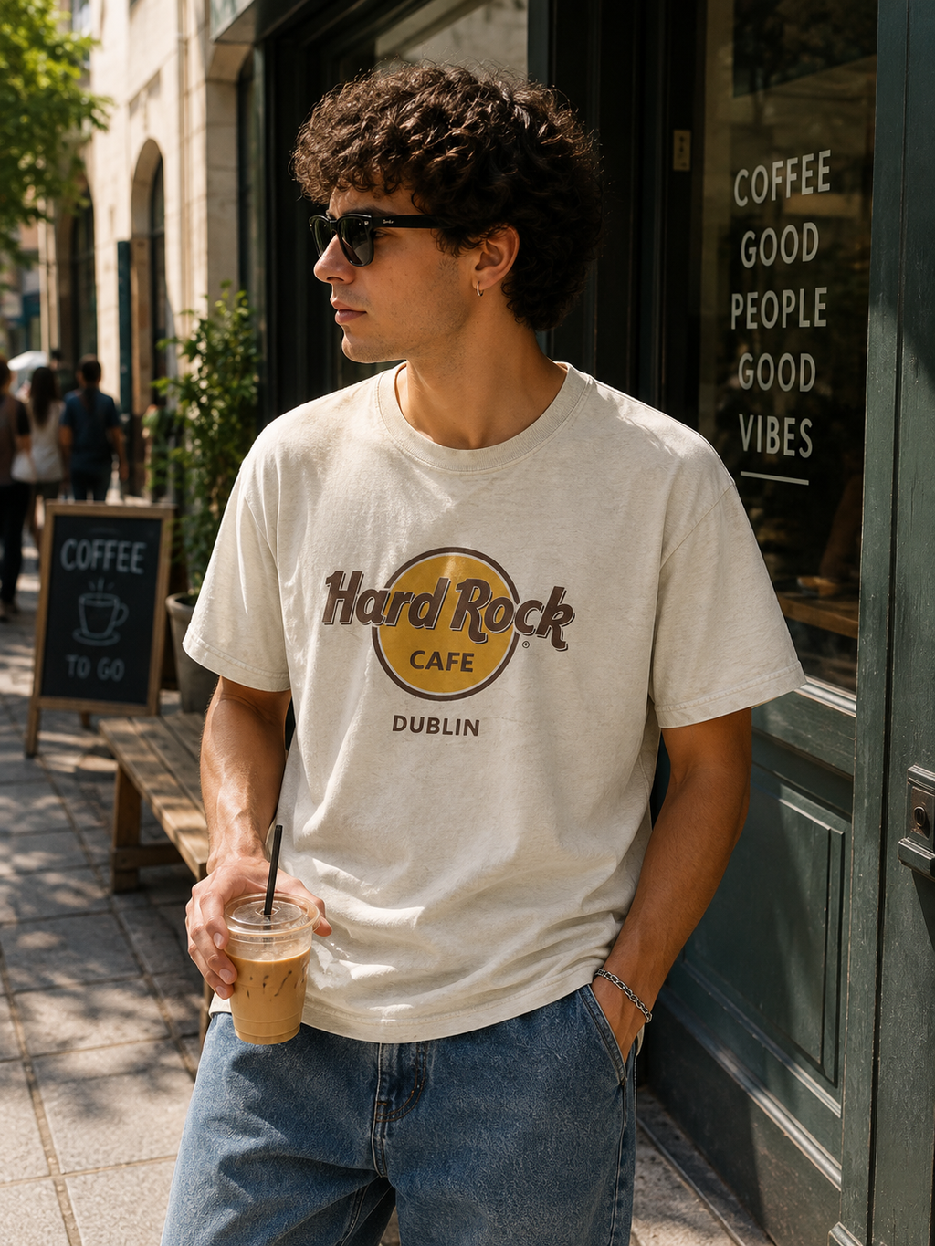 Hard Rock Cafe Ανδρικό T-Shirt Μπλουζάκι – Dublin – Εκρού-M
