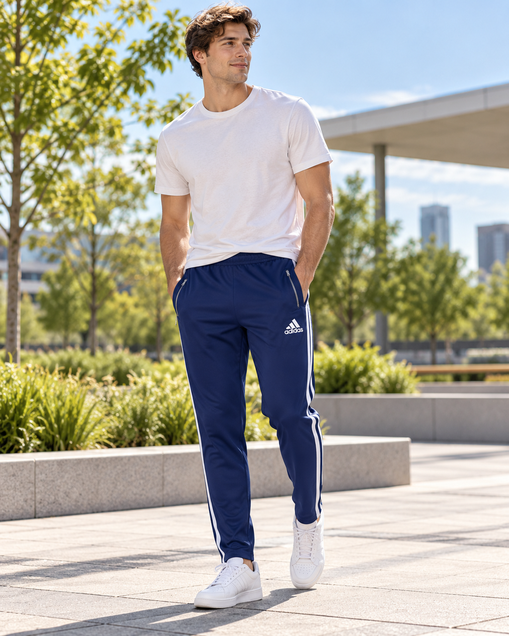 Adidas Ανδρικό Παντελόνι Φόρμας Μπλε - S