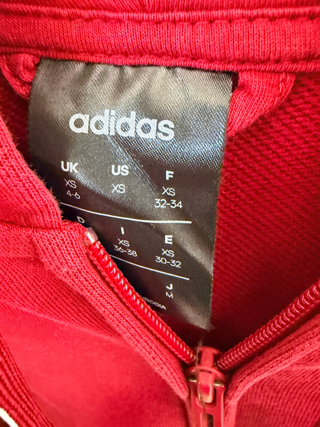 Adidas Κόκκινη Full Zip Hoodie Ζακέτα με Logo στο Μανίκι-XS