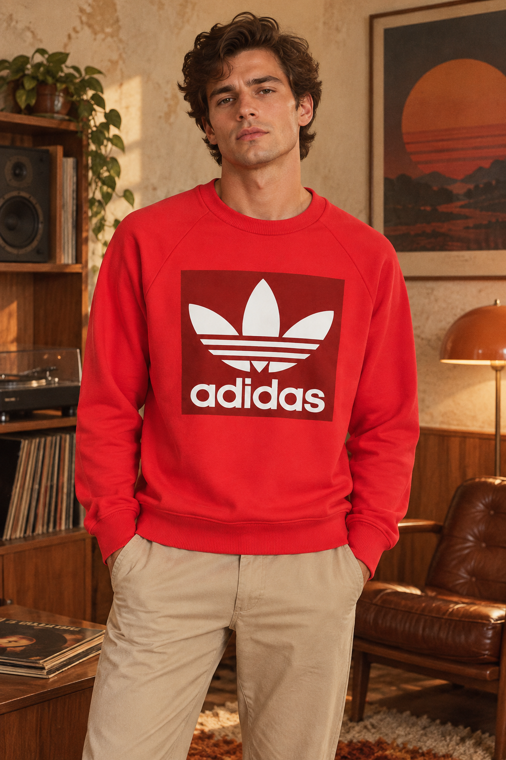 Adidas ανδρικό Φούτερ Κόκκινο - XS
