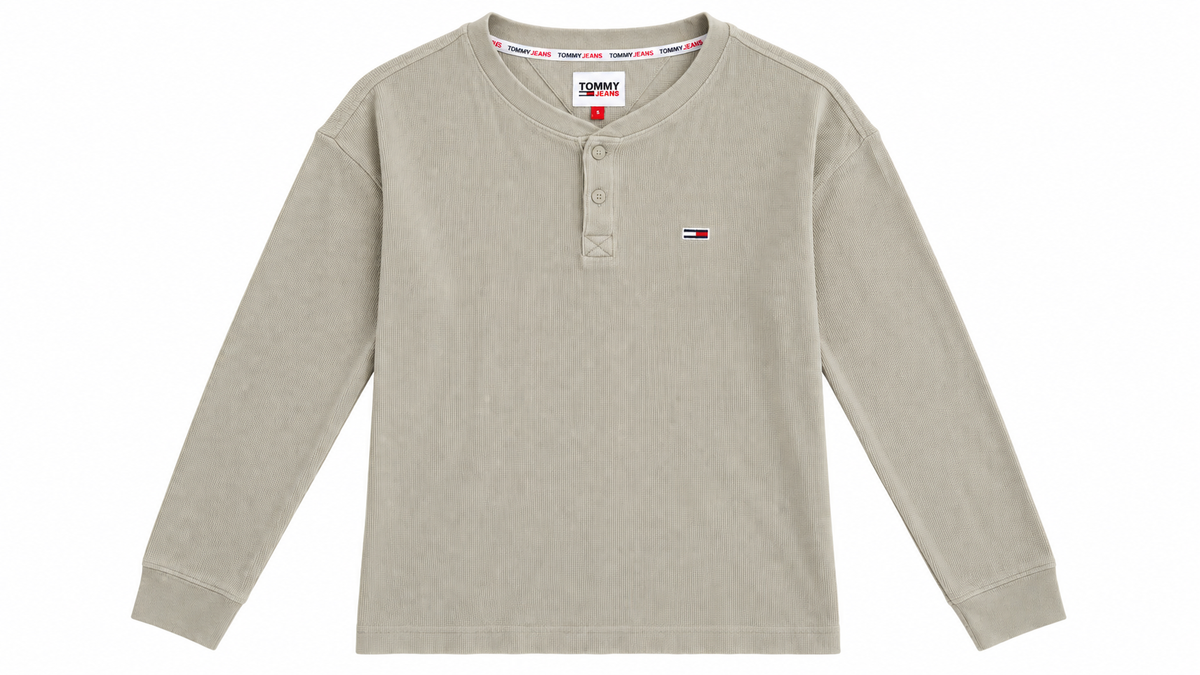 Tommy Jeans Ανδρικό Μακρυμάνικο Μπλουζάκι Henley – Μπεζ – S