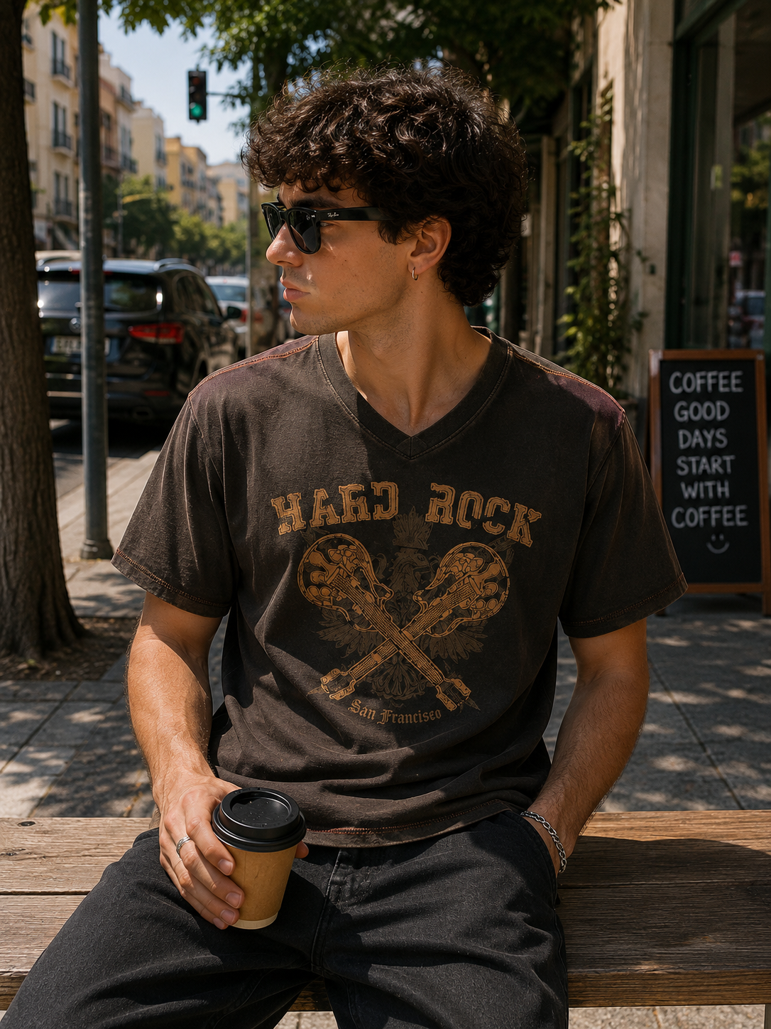 Hard Rock Cafe Ανδρικό T-Shirt Μπλουζάκι San Francisco – Καφέ – L