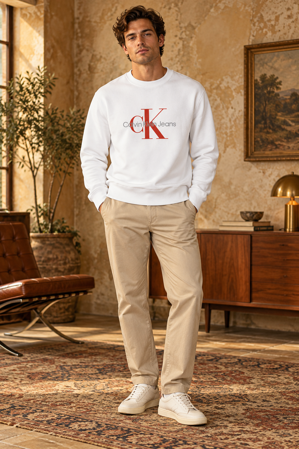 Calvin Klein Jeans Ανδρικό Φούτερ Λευκό - S