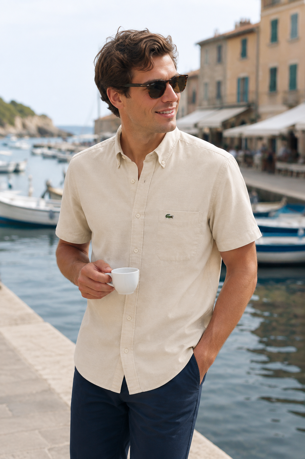Lacoste Ανδρικό Κοντομάνικο Πουκάμισο – Μπεζ – XL