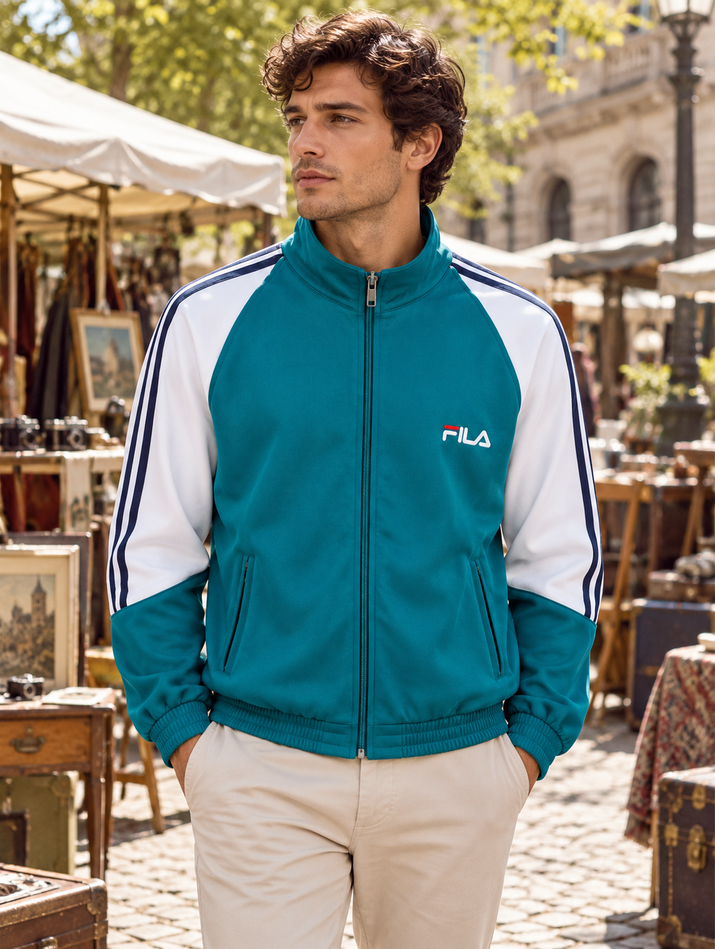 Fila Ανδρική Ζακέτα Τιρκουάζ - XL