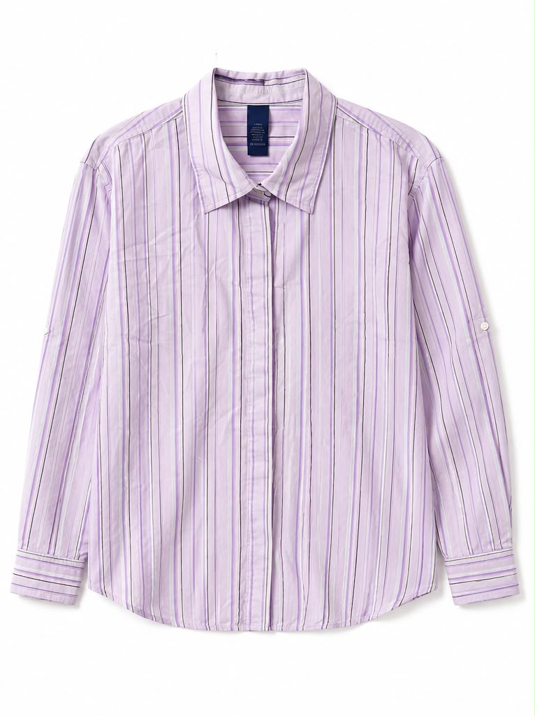 Γυναικείο Ριγέ Πουκάμισο Ροζ / Λιλά Plus Size (XL)