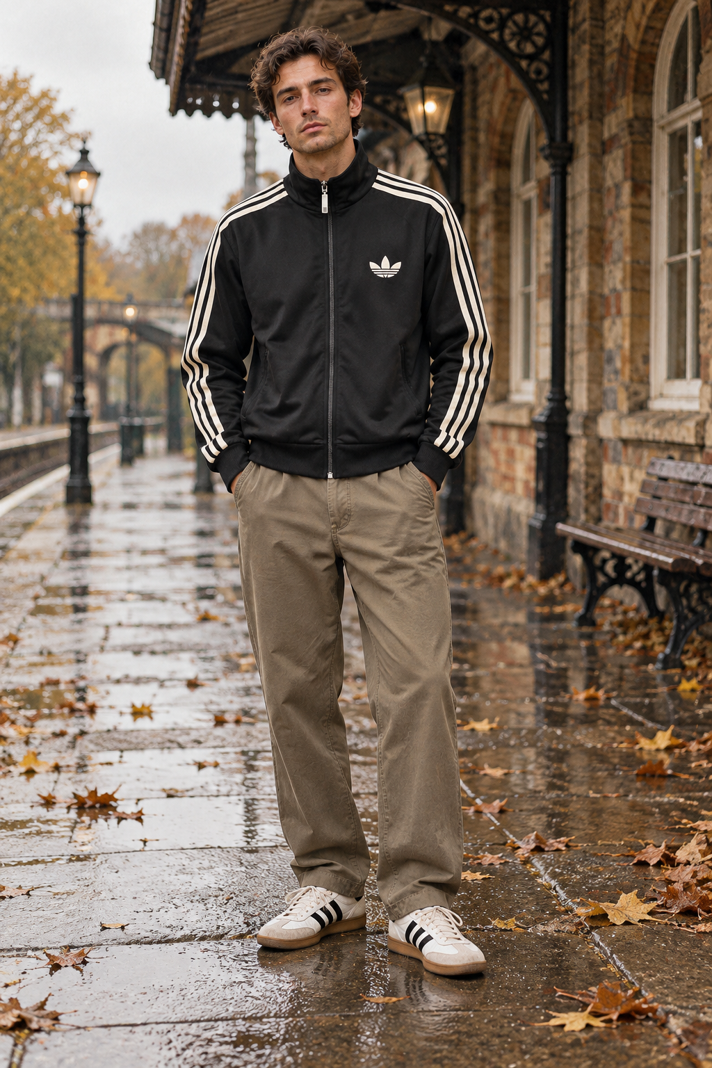 Adidas Originals Ανδρική Ζακέτα με Φερμουάρ και 3 Ρίγες – Μαύρο – S