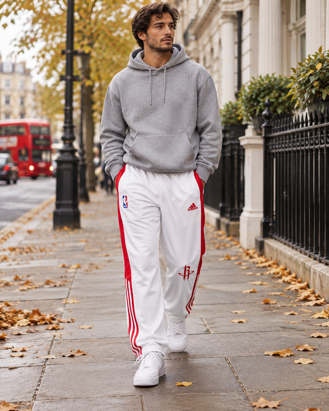Adidas NBA Houston Rockets Ανδρικό Παντελόνι Φόρμας – Λευκό/Κόκκινο – L