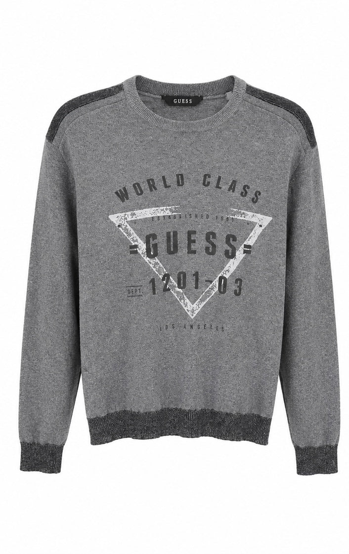 GUESS World Class Logo Knit Sweater – Grey-XL