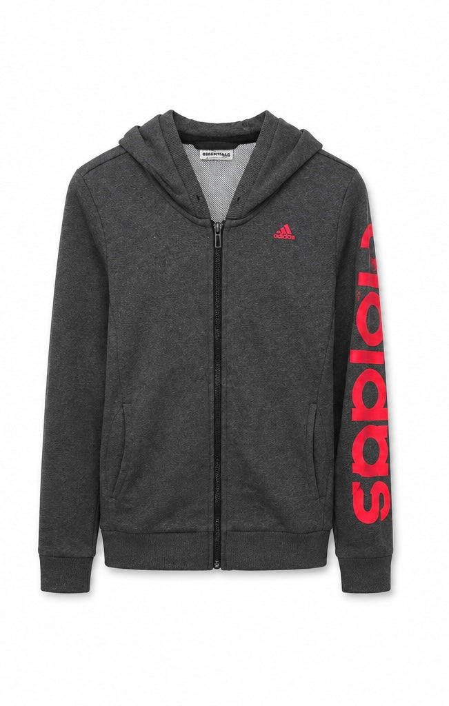 Adidas Essentials Γυναικεία Ζακέτα με Κουκούλα – Σκούρο Γκρι / Ροζ – S