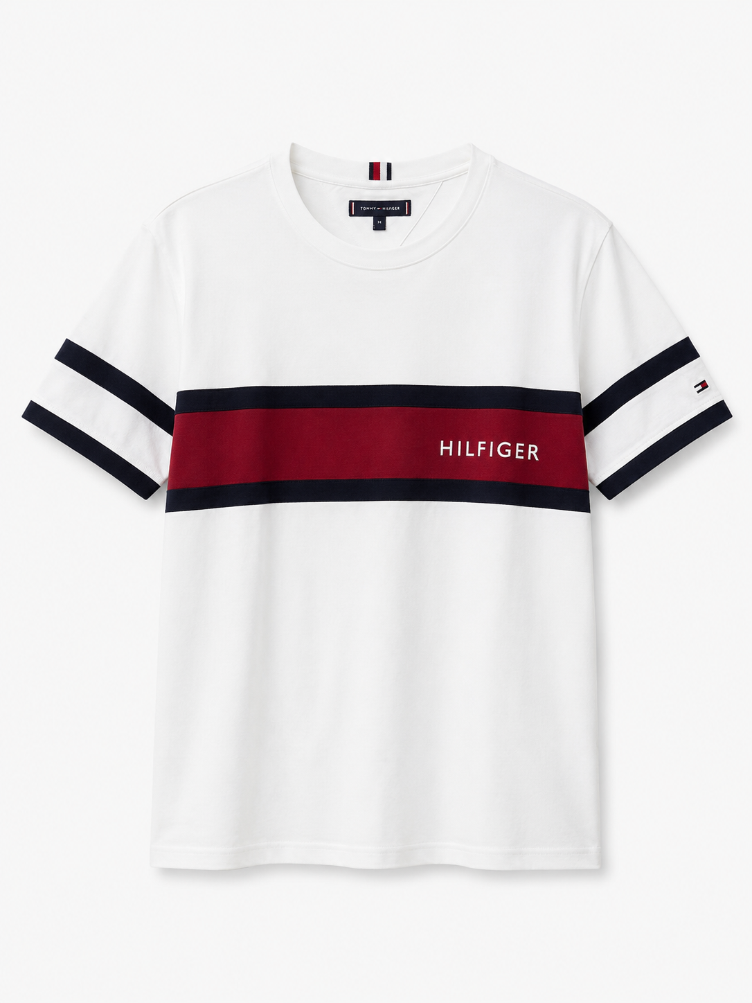 Tommy Hilfiger Striped Logo T-Shirt – White