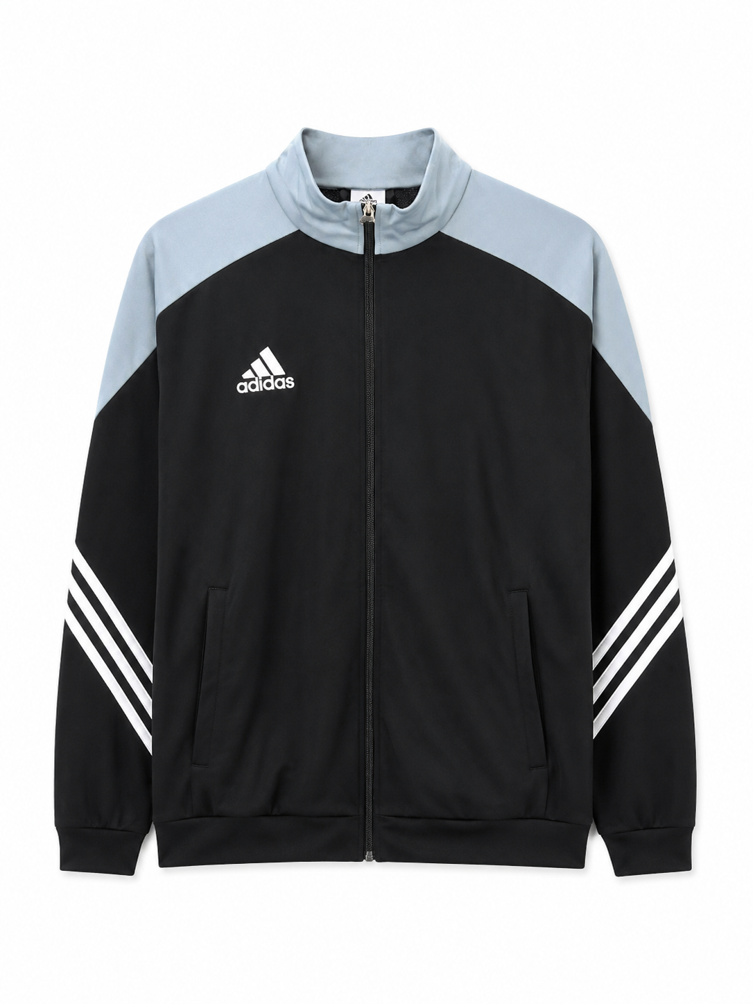 Adidas Track Jacket – Black / Light Blue (L)